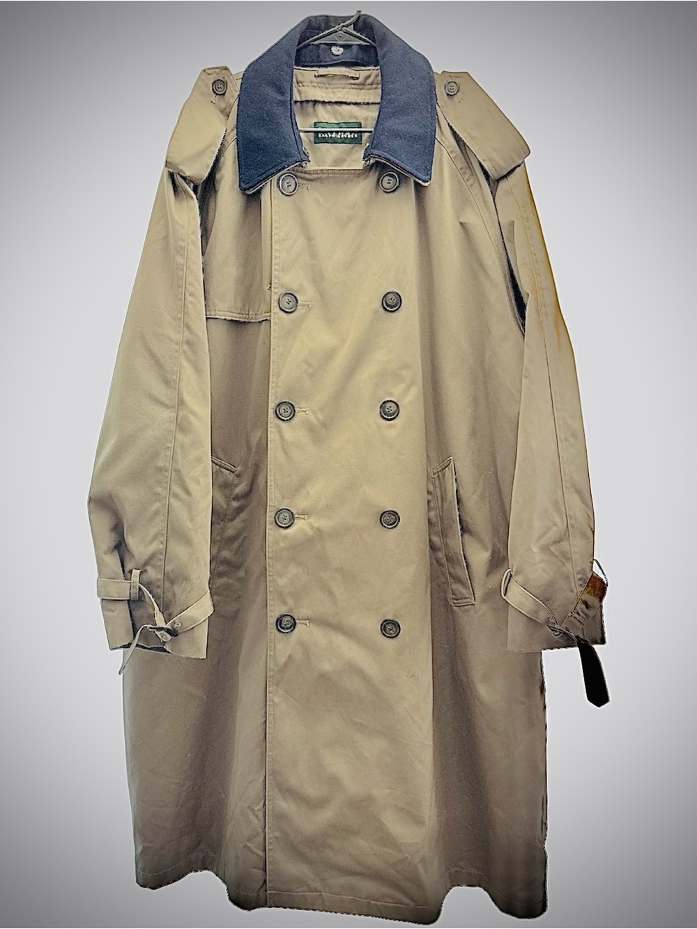 Lauren Ralph Lauren Tan Trench Coat with Navy Wool Collar and Lining Mens 48R